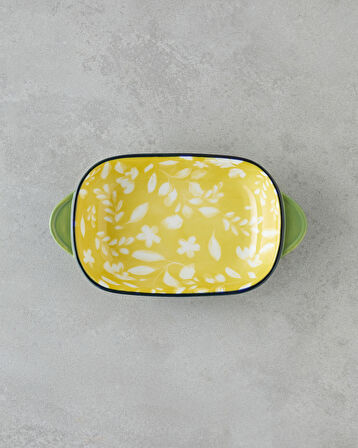 Plantopia Porselen Kayık Tabak 22x12 cm Sarı-Yeşil
