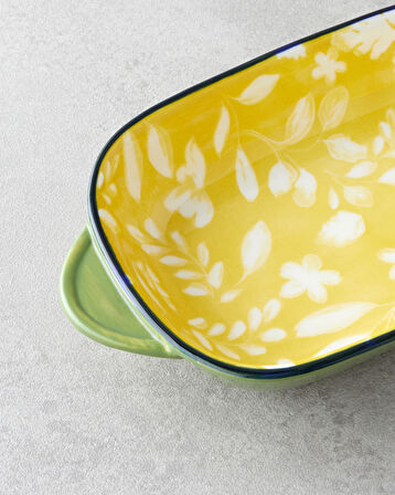 Plantopia Porselen Kayık Tabak 22x12 cm Sarı-Yeşil