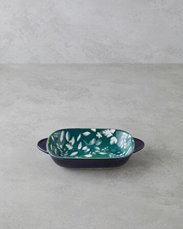 Plantopia Porselen Kayık Tabak 22x12 cm Lacivert-Yeşil