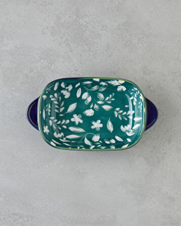 Plantopia Porselen Kayık Tabak 22x12 cm Lacivert-Yeşil