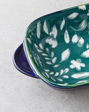 Plantopia Porselen Kayık Tabak 22x12 cm Lacivert-Yeşil