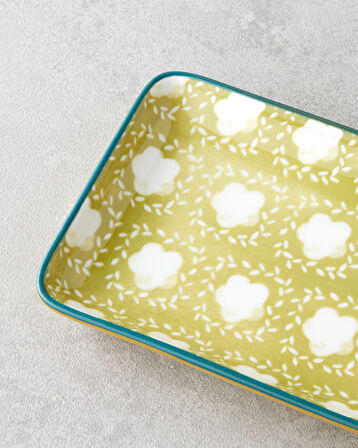 Plantopia Porselen Kayık Tabak 17x10 cm Sarı-Yeşil