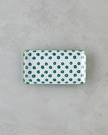 Plantopia Porselen Kayık Tabak 17x10 cm Beyaz - Yeşil