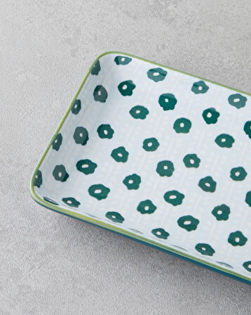 Plantopia Porselen Kayık Tabak 17x10 cm Beyaz - Yeşil