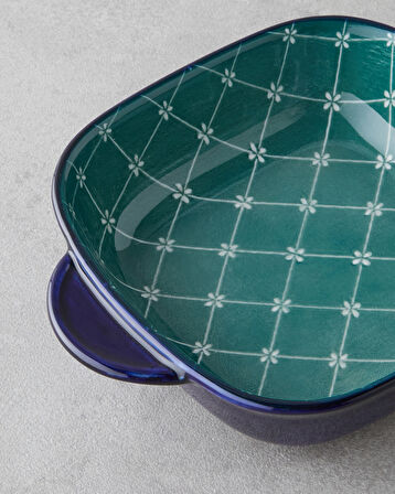 Plantopia Porselen Kayık Tabak 18x14 cm Lacivert-Yeşil