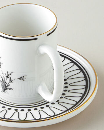 White Chic Bone Porselen 4 Parça 2 Kişilik Kahve Fincan Takımı 90 ml Siyah-Beyaz-Gold