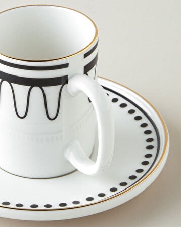 Glowy White Bone Porselen 4 Parça 2 Kişilik Kahve Fincan Takımı 90 ml Siyah-Beyaz-Gold