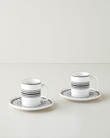 White Mirage Bone Porselen 4 Parça 2 Kişilik Kahve Fincan Takımı 90 ml Siyah-Beyaz-Gold