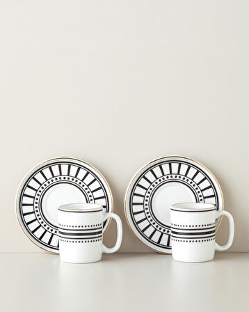 White Mirage Bone Porselen 4 Parça 2 Kişilik Kahve Fincan Takımı 90 ml Siyah-Beyaz-Gold