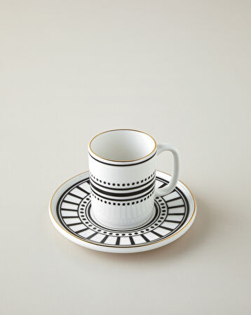 White Mirage Bone Porselen 4 Parça 2 Kişilik Kahve Fincan Takımı 90 ml Siyah-Beyaz-Gold