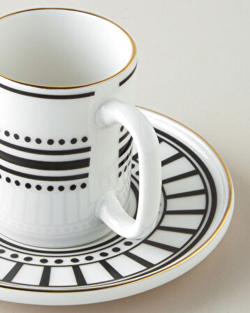 White Mirage Bone Porselen 4 Parça 2 Kişilik Kahve Fincan Takımı 90 ml Siyah-Beyaz-Gold