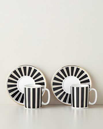 Luxe White Bone Porselen 4 Parça 2 Kişilik Kahve Fincan Takımı 90 ml Siyah-Beyaz-Gold