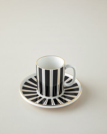 Luxe White Bone Porselen 4 Parça 2 Kişilik Kahve Fincan Takımı 90 ml Siyah-Beyaz-Gold