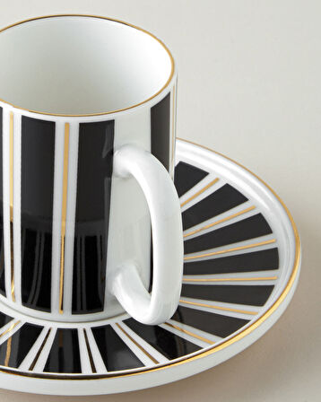 Luxe White Bone Porselen 4 Parça 2 Kişilik Kahve Fincan Takımı 90 ml Siyah-Beyaz-Gold