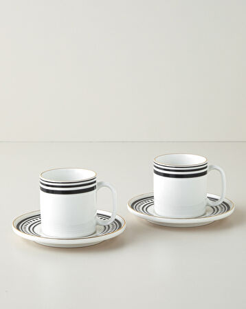 Luminous White Bone Porselen 4 Parça 2 Kişilik Çay Fincanı Takımı 180 ml Siyah-Beyaz-Gold