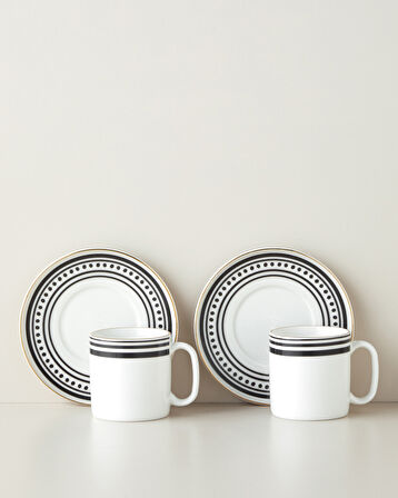 Luminous White Bone Porselen 4 Parça 2 Kişilik Çay Fincanı Takımı 180 ml Siyah-Beyaz-Gold