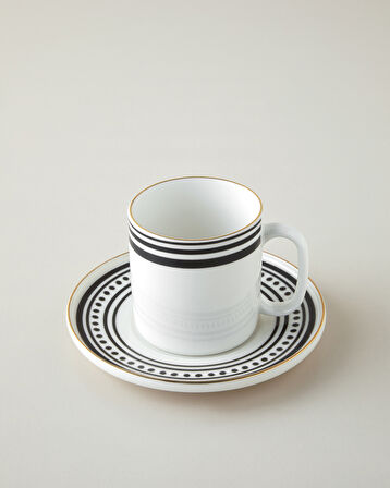 Luminous White Bone Porselen 4 Parça 2 Kişilik Çay Fincanı Takımı 180 ml Siyah-Beyaz-Gold