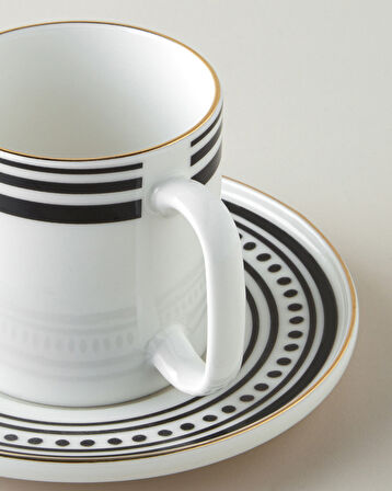 Luminous White Bone Porselen 4 Parça 2 Kişilik Çay Fincanı Takımı 180 ml Siyah-Beyaz-Gold