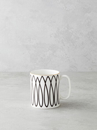 White Angles Bone Porselen Kupa 290 ml Siyah-Beyaz-Gold