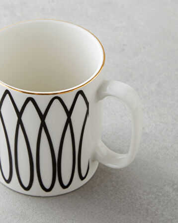 White Angles Bone Porselen Kupa 290 ml Siyah-Beyaz-Gold