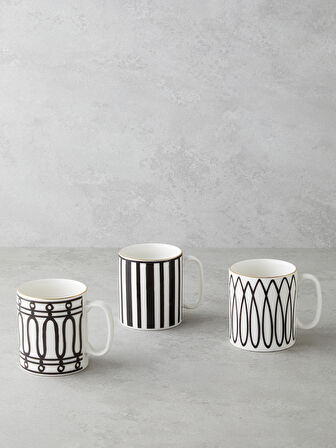 White Angles Bone Porselen Kupa 290 ml Siyah-Beyaz-Gold