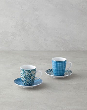 Ember Porselen 4 Parça 2 Kişilik Kahve Fincan Takımı 80 ml Turkuaz