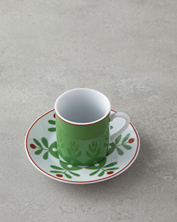 Vivy Porselen 4 Parça 2 Kişilik Kahve Fincan Takımı 80 ml Bordo-Yeşil