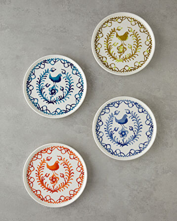 Birdie Seramik 4'lü Pasta Tabağı 20 cm Renkli