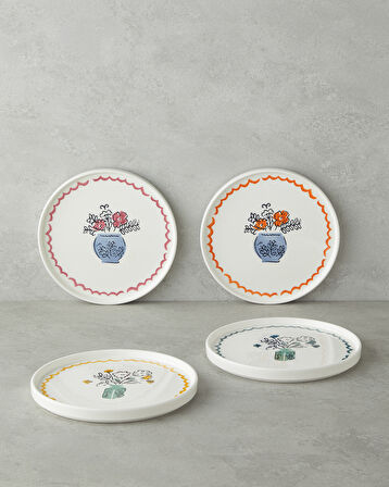 Floe Seramik 4'lü Pasta Tabağı 20 cm Renkli