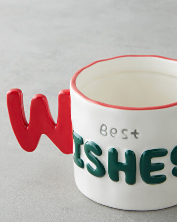 Best Wishes Stoneware Kupa 400 ml Kırmızı - Yeşil