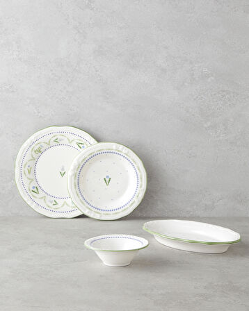 Lavender Porselen Kahvaltı Takımı 12 Parça 6 Kişilik Yeşil-Mavi