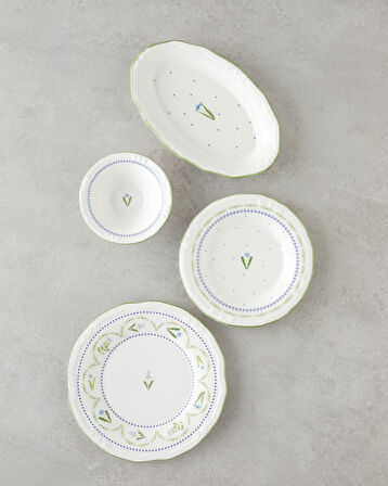 Lavender Porselen Kahvaltı Takımı 12 Parça 6 Kişilik Yeşil-Mavi