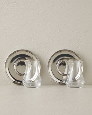 Graceful Çelik 4 Parça 2 Kişilik Çay Seti 140 ml Silver