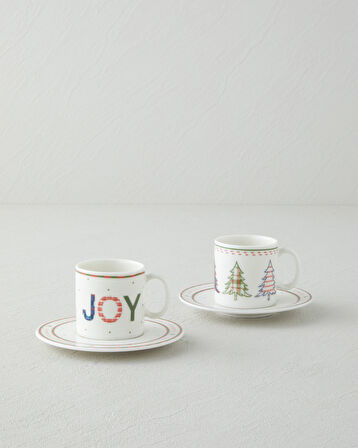 Wishful Bone Porselen 4 Parça 2 Kişilik Kahve Fincan Takımı 90 ml Kırmızı - Yeşil