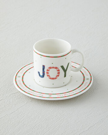 Wishful Bone Porselen 4 Parça 2 Kişilik Kahve Fincan Takımı 90 ml Kırmızı - Yeşil