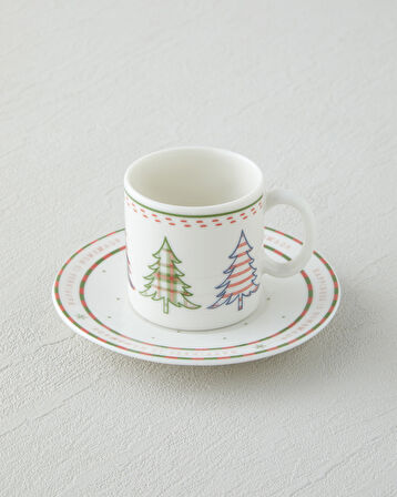 Wishful Bone Porselen 4 Parça 2 Kişilik Kahve Fincan Takımı 90 ml Kırmızı - Yeşil