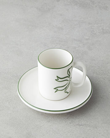 Bowsie Bone Porselen 4 Parça 2 Kişilik Kahve Fincan Takımı 90 ml Kırmızı - Yeşil