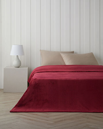 Shiny Lines Floşlu Supersoft Çift Kişilik Battaniye 200x220 cm Koyu Kırmızı