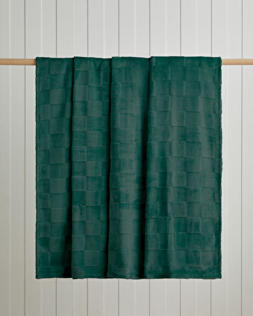 Classic Check Jakarlı Supersoft Çift Kişilik Battaniye 200x220 cm Koyu Yeşil
