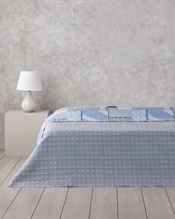 Patch Mosaic Tek Kişilik Çok Amaçlı Örtü 160x220 cm Mavi