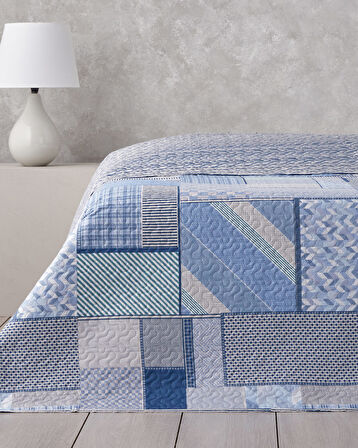 Patch Mosaic King Size Çok Amaçlı Örtü 240x220 cm Mavi