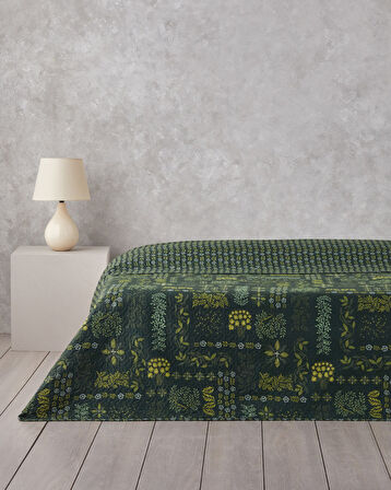 Tendril Bloom Tek Kişilik Çok Amaçlı Örtü 160x220 cm Yeşil