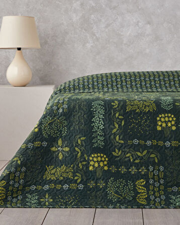 Tendril Bloom Tek Kişilik Çok Amaçlı Örtü 160x220 cm Yeşil