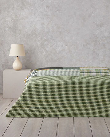 Strada Grid Çift Kişilik Çok Amaçlı Örtü 200x220 cm Yeşil