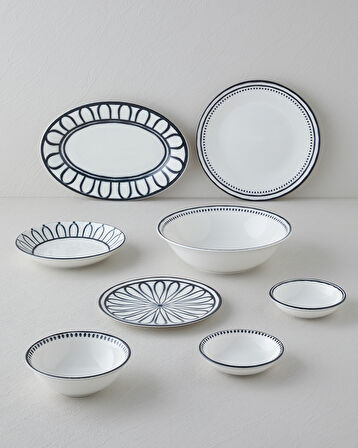 Monarch Porselen Çukur Tabak 19 cm Siyah - Beyaz