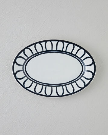 Monarch Porselen Kayık Tabak 30 cm Siyah - Beyaz