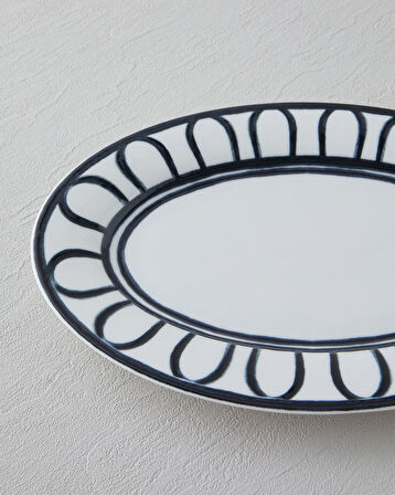 Monarch Porselen Kayık Tabak 30 cm Siyah - Beyaz