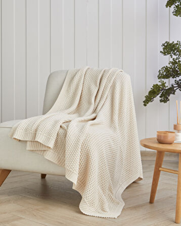 Simple White Koltuk Şalı 130x170 cm Ekru