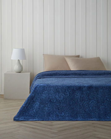 Paisley Dream Pamuklu Çift Kişilik Battaniye 200x220 cm Lacivert