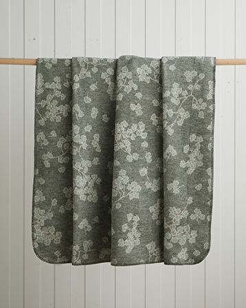 Retro Leaf Pamuklu Çift Kişilik Battaniye 200x220 cm Haki